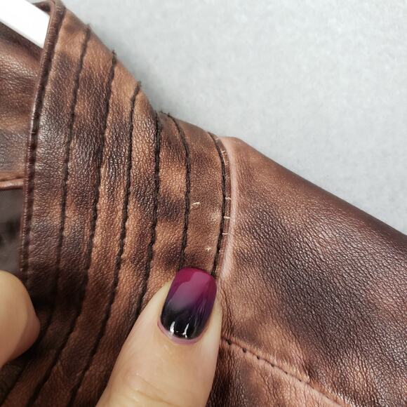 Maurices Size 4X Faux Leather Moto Jacket Brown Distressed Grunge Mad Max Rugged - Picture 12 of 15